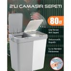 Gri ve Beyaz Renkli Ikili Dokunmatik Çamaşır Sepeti Seti - Seçenek 1 - Antrasit