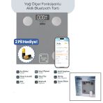 Gri Yağ Ölçer Akıllı Bluetooth Cam Baskül Pilli 180Kg/50Gr 26X26cm 8-Kişi Hafıza Lcd Ekran ℃ Gösterge Sbs-4473 (5250)