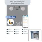GRİ YAĞ ÖLÇER AKILLI BLUETOOTH CAM BASKÜL PİLLİ 180KG/50GR 26X26CM 8-KİŞİ HAFIZA LCD EKRAN ℃ GÖSTERGE SBS-4473 (5264)