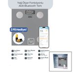 GRİ YAĞ ÖLÇER AKILLI BLUETOOTH CAM BASKÜL PİLLİ 180KG/50GR 26X26CM 8-KİŞİ HAFIZA LCD EKRAN ℃ GÖSTERGE SBS-4473 (5296)