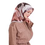 Gri Yansıma Yaprak Desen Twill İpek Eşarp