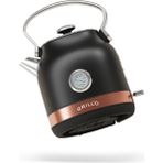GRILL'O GRILL’O GR601 Retro Kettle 1.7L 2200W Çelik Gövde Analog Isı Göstergeli Su Isıtıcı - Siyah