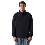 Grimelange Aatrox Erkek Polo Yakalı Patlı Düğmeli Uzun Kol Regular Fit Nakış Detaylı Siyah Sweatshirt, M