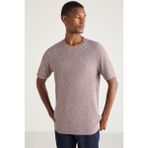 Grimelange Abbott Erkek %100 Pamuk Bisiklet Yaka Comfort Fit Özel Dokulu Kırcıllı Görünümlü Kırmızı T-shirt