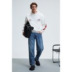 GRIMELANGE ABISMO Erkek Kapüşonlu Kanguru Cepli Kolları ve Sırtı Baskılı Relaxed Fit Beyaz Sweatshirt