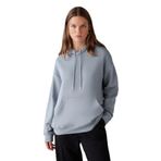 Grimelange Adel Kadın Organik Pamuklu İçi Polarlı Yumuşacık Relaxed Kanguru Cepli Kapüşonlu Mavi Sweatshirt, M