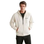 Grimelange Aksel Erkek Yumuşacık Organik Pamuk Oversize Fermuarlı Baskılı Kapüşonlu Taş Rengi Sweatshirt, 2XL