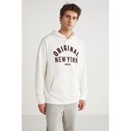 Grimelange Aleksi Erkek Kapüşonlu Çıtçıt Detaylı Kanguru Cepli Baskılı Ekru Sweatshirt, M