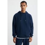 GRIMELANGE Alessıo Erkek %100 Pamuk Kapüşonlu Kordon Detaylı Oversize Fit Lacivert Sweatshirt