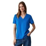 Grimelange Aline Kadın%100 organik Pamuk Derin V Yakalı Comfort Fit T-Shirt, Parlament Mavi, S