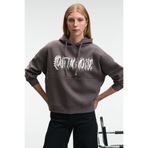GRIMELANGE ALIRAYNE Kadın Baskılı Oversize Kapüşonlu Kanguru Cep Antrasit Sweatshirt