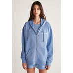 GRIMELANGE Ametıs Kadın Oversize Organik Pamuklu Metal Fermuarlı Kapüşonlu Mavi Sweatshirt