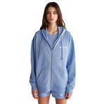 Grimelange Ametis Kadın Oversize Organik Pamuklu Metal Fermuarlı Kapüşonlu Sweatshirt, Mavi, L