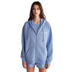 Grimelange Ametis Kadın Oversize Organik Pamuklu Metal Fermuarlı Kapüşonlu Sweatshirt, Mavi, M