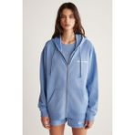 Grimelange Ametis Kadın Oversize Organik Pamuklu Metal Fermuarlı Kapüşonlu Sweatshirt, Mavi, XS