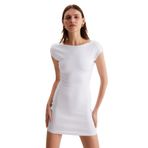 Grimelange Arcene Kadın Organik Pamuklu Likrali Vücüdu Saran Bodycon Tek Parça Beyaz Elbise, M