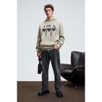 GRIMELANGE ARMAND Erkek Kapüşonlu Kanguru Cepli Önü Baskılı Oversize Taş Rengi Sweatshirt
