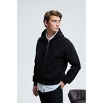 GRIMELANGE ASHBY Erkek Kapüşonlu Fermuarlı Cepli Kordonlu Regular Fit Siyah Sweatshirt