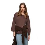 GRIMELANGE BASIL Oversize%100 Organik Pamuk Örme Uzun Kol Koyu Kahverengi T-Shirt, m, BASIL01112023, Koyu Kahverengi, Kadın