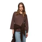 GRIMELANGE BASIL Oversize%100 Organik Pamuk Örme Uzun Kol Koyu Kahverengi T-Shirt, xs, BASIL01112023, Koyu Kahverengi, Kadın