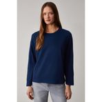 GRIMELANGE BASIL Oversize%100 Organik Pamuk Örme Uzun Kol T-Shirt, xl, BASIL01112023, Lacivert, Kadın