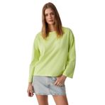 GRIMELANGE BASIL Oversize%100 Organik Pamuk Örme Uzun Kol T-Shirt, xs, BASIL01112023, Yeşil, Kadın