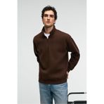 GRIMELANGE BAXTER Erkek Dik Yakalı Fermuarlı Relaxed Kahverengi Sweatshirt