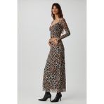 Grimelange Beulah Kadın Maxi Boy Slim Fit Beli Lastikli Tül Batik Desenli Etek, Leopar Desenli, XS
