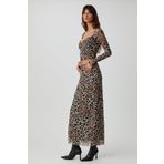 GRIMELANGE BEULAH Kadın Maxi Boy Slim Fit Beli Lastikli Tül Batik Desenli Leopar Desenli Etek