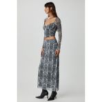 Grimelange Beulah Kadın Maxi Boy Slim Fit Beli Lastikli Tül Batik Desenli Yılan Desenli Etek - Yılan - Süet - XL