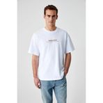 Grimelange BOLETUS Erkek Baskı Detaylı %100 Organik Pamuk Oversize Bisiklet Yaka Kısa Kol Beyaz T-Shirt M