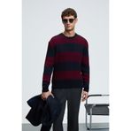 GRIMELANGE BRAID Erkek Yuvarlak Yaka Saç Örgü Desenli Regular Fit Bordo - Lacivert Kazak
