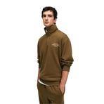 GRIMELANGE BRAM Erkek %100 Pamuk Dik Yakalı Yarım Fermuarlı Baskılı Haki Sweatshirt