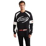 Grimelange Breez Erkek Organik Pamuklu Oversize Parçalı Spor Baskı Detaylı Bisiklet Yaka Siyah Sweatshirt, M