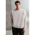 Grimelange Bryan Erkek Yumuşacık Kumaşlı 3 İplik Oversize Bol Kesim Yuvarlak Yakalı Baskılı Gri Sweatshirt, 2XL