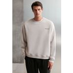 GRIMELANGE Bryan Erkek Yumuşacık Kumaşlı 3 Iplik Oversize Bol Kesim Yuvarlak Yakalı Baskılı Gri Sweatshirt