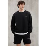 GRIMELANGE Bryan Erkek Yumuşacık Kumaşlı 3 Iplik Oversize Bol Kesim Yuvarlak Yakalı Baskılı Siyah Sweatshirt