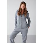 Grimelange Carlota Kadın İçi Polarlı Organik Kumaşlı Metal Fermuarlı Kapüşonlu Yumuşacık Sweatshirt, Mavi, XS