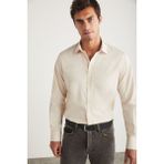 Grimelange Carlsten Erkek Slim Fit Italyan Yaka %100 Pamuk Poplin Açık Bej Gömlek