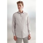 Grimelange Carlsten Erkek Slim Fit Italyan Yaka %100 Pamuk Poplin Açık Gri Gömlek