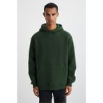 Grimelange Cartmel Erkek Organik Kumaşlı Içi Polarlı Yumuşacık Kanguru Cepli Kapüşonlu Koyu Yeşil Sweatshirt