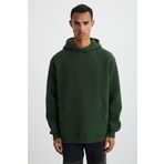 Grimelange Cartmel Erkek Organik Kumaşlı İçi Polarlı Yumuşacık Kanguru Cepli Kapüşonlu Sweatshirt, Koyu Yeşil, S