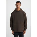 Grimelange Cartmel Erkek Örme 3 Iplik Relaxed Fit Rahat Kalıp Kanguru Cepli Kapüşonlu Kahverengi Sweatshirt