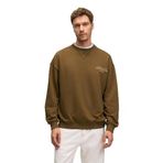 Grimelange CASPIAN Erkek %100 Pamuk Bisiklet Yaka Karyoka Dikişli Baskılı Haki Sweatshirt XL