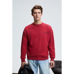 GRIMELANGE CASPIAN Erkek %100 Pamuk Bisiklet Yaka Karyoka Dikişli Baskılı Kırmızı Sweatshirt