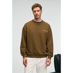 GRIMELANGE CASPIAN Erkek Pamuklu Bisiklet Yaka Karyoka Dikişli Baskılı Haki Sweatshirt