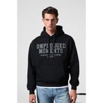 GRIMELANGE CASSIAN Erkek Önü Kabaran Baskılı Kapüşonlu Kordonlu Kanguru Cepli Siyah Sweatshirt