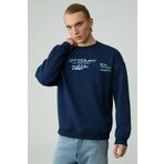 Grimelange Cassy Erkek Organik Pamuklu Yumuşacık Baskı Detaylı Lacivert Sweatshirt, M