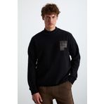 Grimelange Chasey Erkek Organik Pamuklu Dik Yaka İçi Polarlı Baskılı Siyah Sweatshirt, S