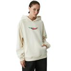 Grimelange Chilli Kadın Oversize Şardonlu Kapüşonlu Baskılı Kanguru Cepli Ekru Sweatshirt, M